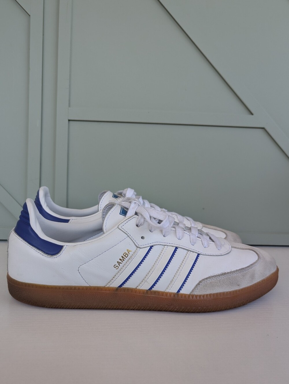 Adidas Samba Classic Leather Sneakers - White / Blue